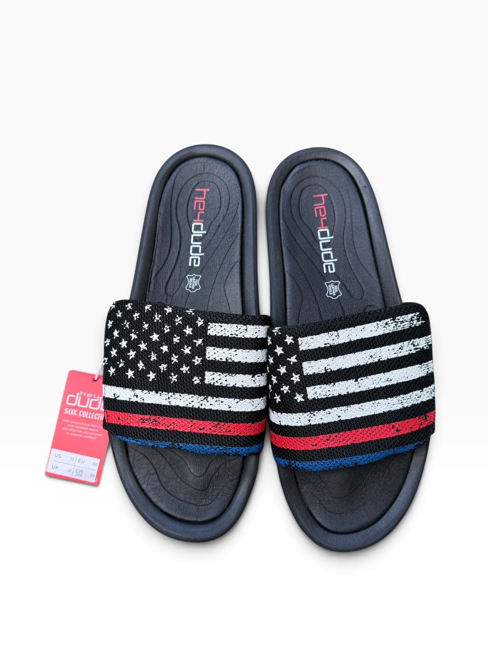 Hey Dude Phoenix Sox 13 Slide Patriotic USA Flag New Black Flip Flop 4th